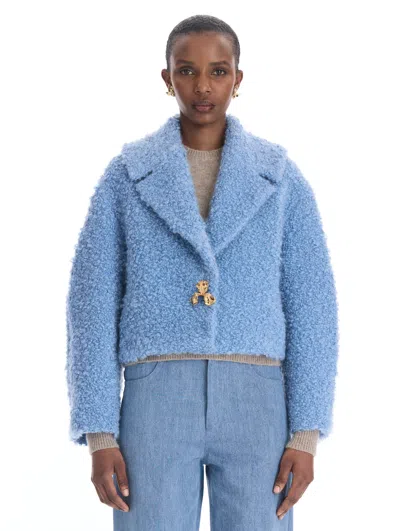 Oscar De La Renta Iris Button Boucl Mohair Jacket In Blue