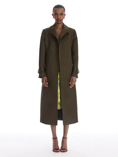 Oscar De La Renta Iris Button Silk Gabardine Coat In Green