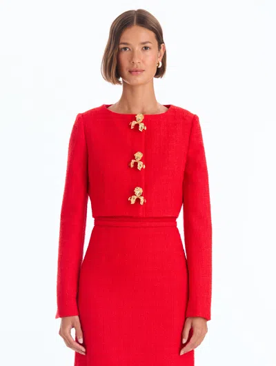 Oscar De La Renta Iris Button Tweed Jacket In Red