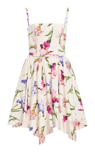 Oscar De La Renta Iris Flower Poplin Mini Dress In Neutral