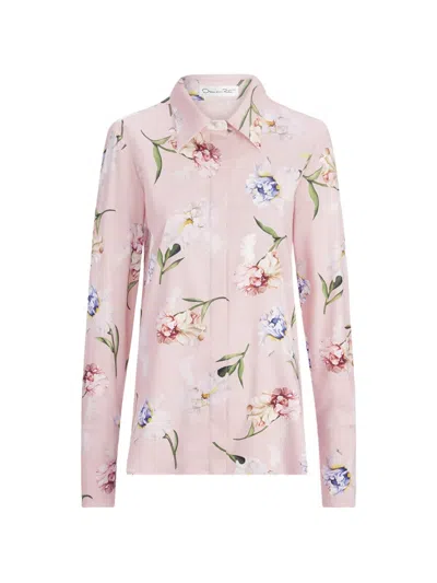 Oscar De La Renta Iris-painted Poplin Blouse In Pink