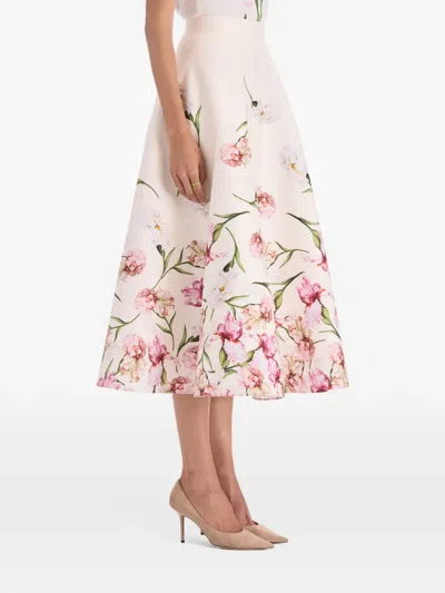 Oscar De La Renta Floral-print Cotton-blend Poplin Midi Skirt In Multi
