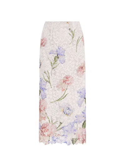 Oscar De La Renta Floral-print Scalloped Guipure-lace Midi Skirt In White