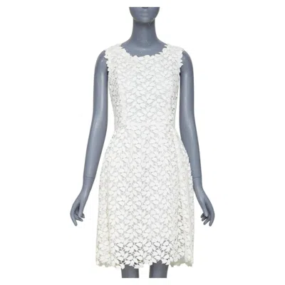 Pre-owned Oscar De La Renta Iso Guipure Leaf Lace Embroidery Fit Flare Bridal Dress Us4 S In Gray