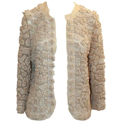 Pre-owned Oscar De La Renta Ivory Embroidered Soutache Lace Jacket - Size 6 Circa 2007 In White