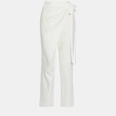 Pre-owned Oscar De La Renta Ivory White Linen-blend Wrap Trousers M (us 6)