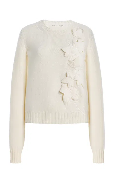 Oscar De La Renta Ivy-appliquéd Wool Sweater In Neutral