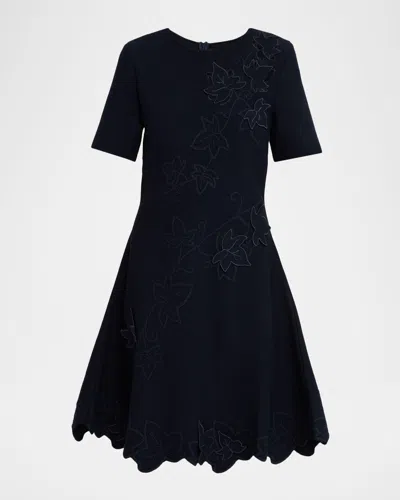 Oscar De La Renta Ivy Cutout Short-sleeve Knit Dress In Blue