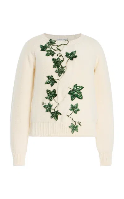 Oscar De La Renta Ivy-detailed Wool Sweater In Neutral