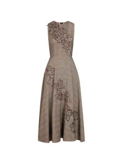 Oscar De La Renta Ivy Threadwork Cutout Dress In Brown