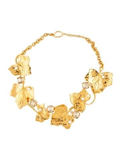 Pre-owned Oscar De La Renta Ivy Vine Pearl & Crystal Collar Necklace, 17" In Multicolor