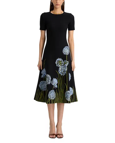 Oscar De La Renta Floral Jacquard Midi Dress In Animal Print