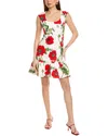 Oscar De La Renta Floral Cotton Cloque Mini Dress In White