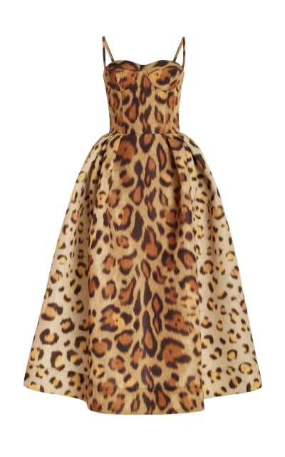 Oscar De La Renta Jaguar Bustier Faill Cocktail Dress In Beige Multi