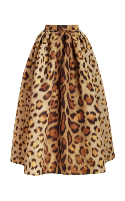 Oscar De La Renta Jaguar Faille Midi Skirt In Beige Multi