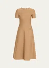 Oscar De La Renta Button-detailed Knit Midi Dress In Cafe Au Lait