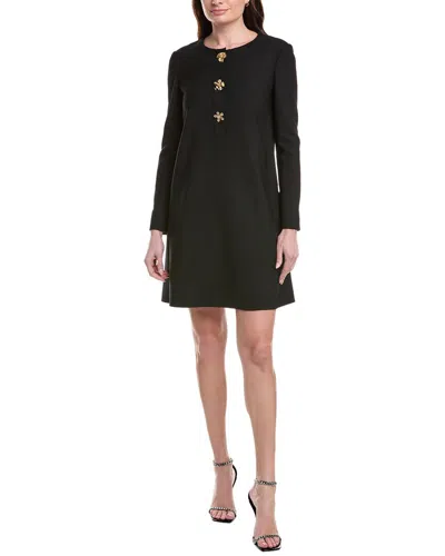 OSCAR DE LA RENTA OSCAR DE LA RENTA JEWEL BUTTON SILK-LINED WOOL-BLEND SHIFT DRESS