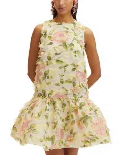 Oscar De La Renta Jewel Neck English Rose Mini Dress In Pink/ivory