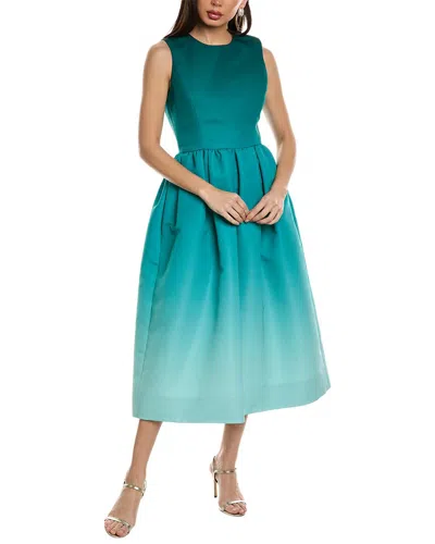 Oscar De La Renta Jewel Neck Ombre Silk-lined A-line Dress In Green