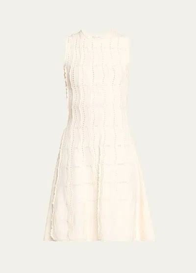 Oscar De La Renta Jewel-neck Sleeveless Wave Pointelle Knit Fit-&-flare Dress In Neutral