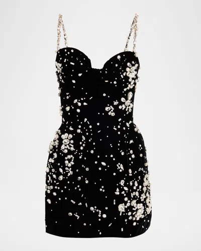 Oscar De La Renta Crystal-embellished Cupro-blend Mini Dress In Black