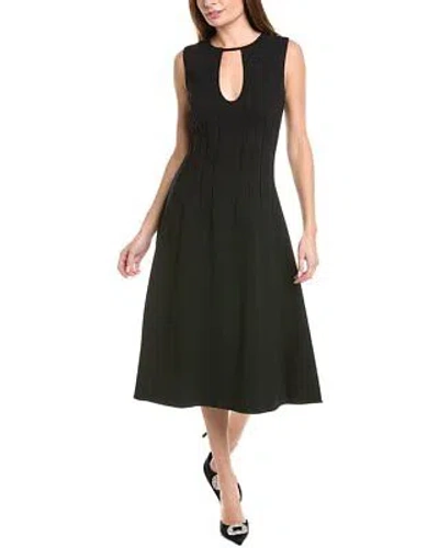 Pre-owned Oscar De La Renta Keyhole Seam Detail Silk-trim Wool-blend Midi Dress Women's In Black