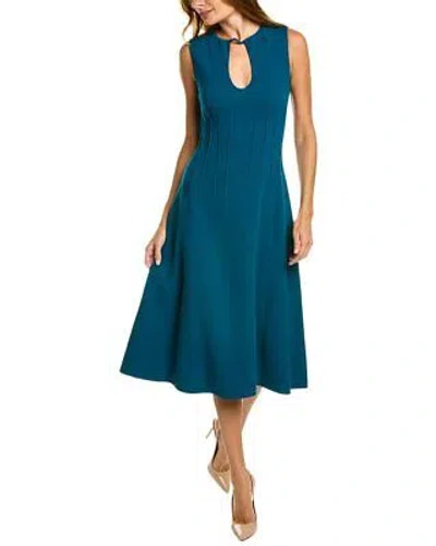 Pre-owned Oscar De La Renta Keyhole Seam Detail Silk-trim Wool-blend Midi Dress Women's In Blue