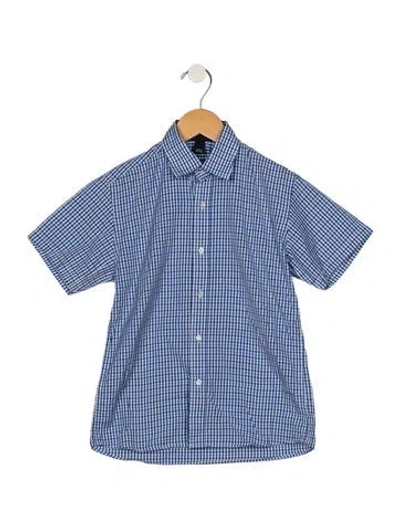 Pre-owned Oscar De La Renta Kid Boys' Gingham Short-sleeve Button-up Shirt In Blue