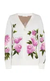 Oscar De La Renta Floral Jacquard Cardigan In Ivory