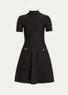 Oscar De La Renta Abstract Rose Button Tweed Dress In Charcoal