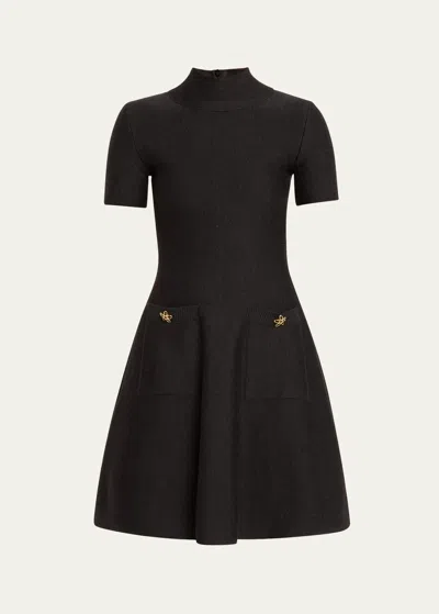 Oscar De La Renta Abstract Rose Button Tweed Dress In Black