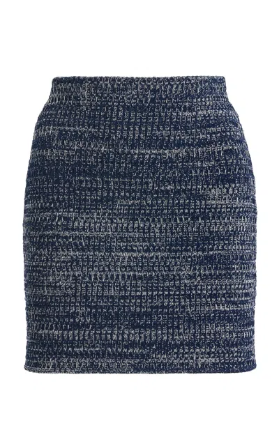 Oscar De La Renta Knit Tweed Mini Skirt In Blue