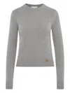 Oscar De La Renta O Flower Wool Pullover With Scarf In Gray