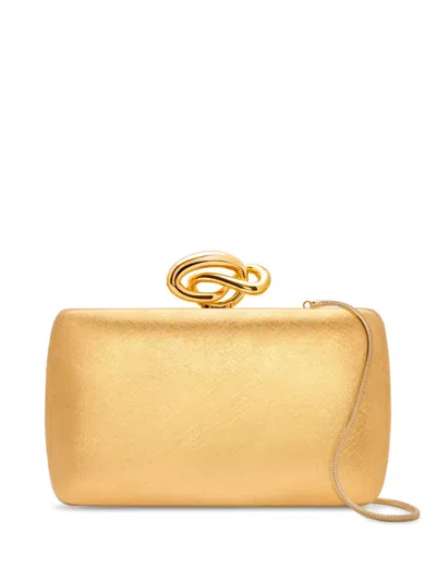 Oscar De La Renta Knot Minaudière Textured-finish Clutch Bag In Gold