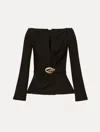 Oscar De La Renta Black Satin Bow Buckle Belt Jacket In Black