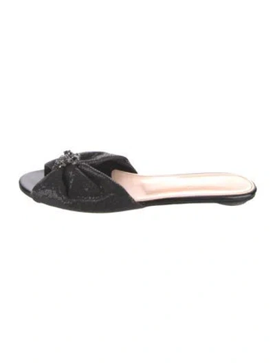 Pre-owned Oscar De La Renta Lace Crystal Embellishments Mules In Black