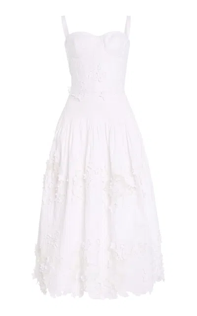 Oscar De La Renta Lace-detailed Stretch-cotton Midi Dress In White