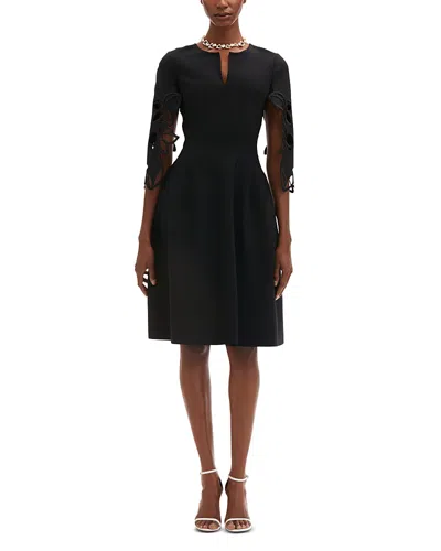 Oscar De La Renta Orchid Sleeve Split-neck Dress In Black