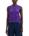 Oscar De La Renta Peony Guipure Inset Tank Sweater In Violet In Violet