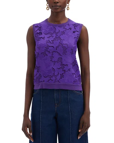 OSCAR DE LA RENTA OSCAR DE LA RENTA LACE FRONT SLEEVELESS SWEATER