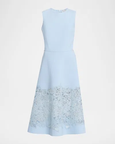 Oscar De La Renta Lace Guipure Wool Day Dress In Blue