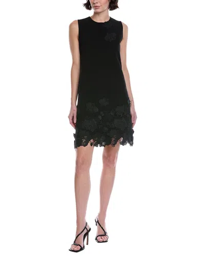 Oscar De La Renta Lace Hem Trapeze Shift Dress In Black