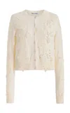 Oscar De La Renta Lace-insert Wool Cardigan In White