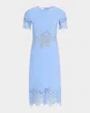 Oscar De La Renta Guipure Lace-paneled Stretch-wool Midi Dress In Opaltea Rose