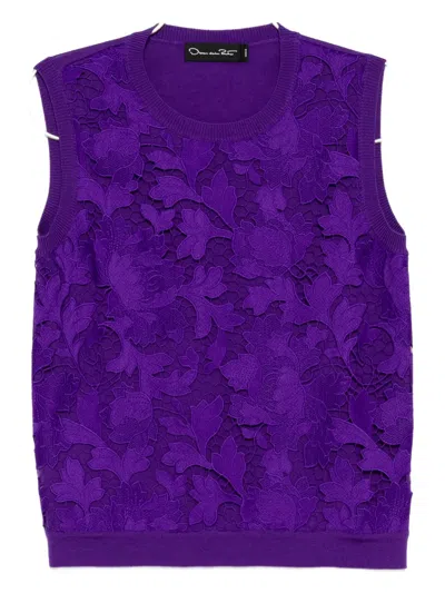 Oscar De La Renta Lace Knitted Vest In Purple