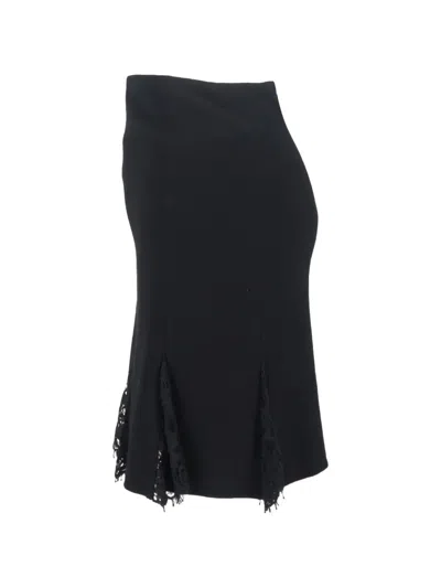 Pre-owned Oscar De La Renta Lace-panel Midi Skirt In Black