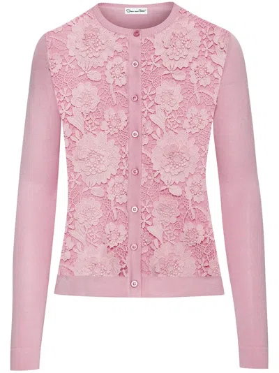 OSCAR DE LA RENTA LACE-PANELS SILK-BLEND CARDIGAN