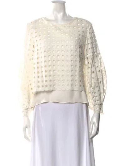 Pre-owned Oscar De La Renta Lace Pattern Crew Neck Blouse In White