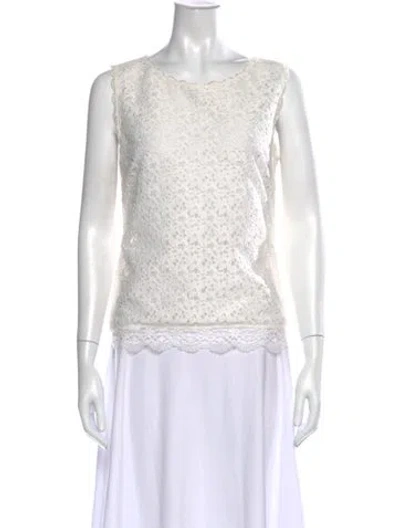 Pre-owned Oscar De La Renta Lace Pattern Crew Neck Blouse In White