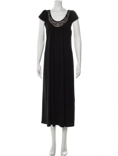 Pre-owned Oscar De La Renta Lace Pattern Embroidered Accent Nightgown In Black